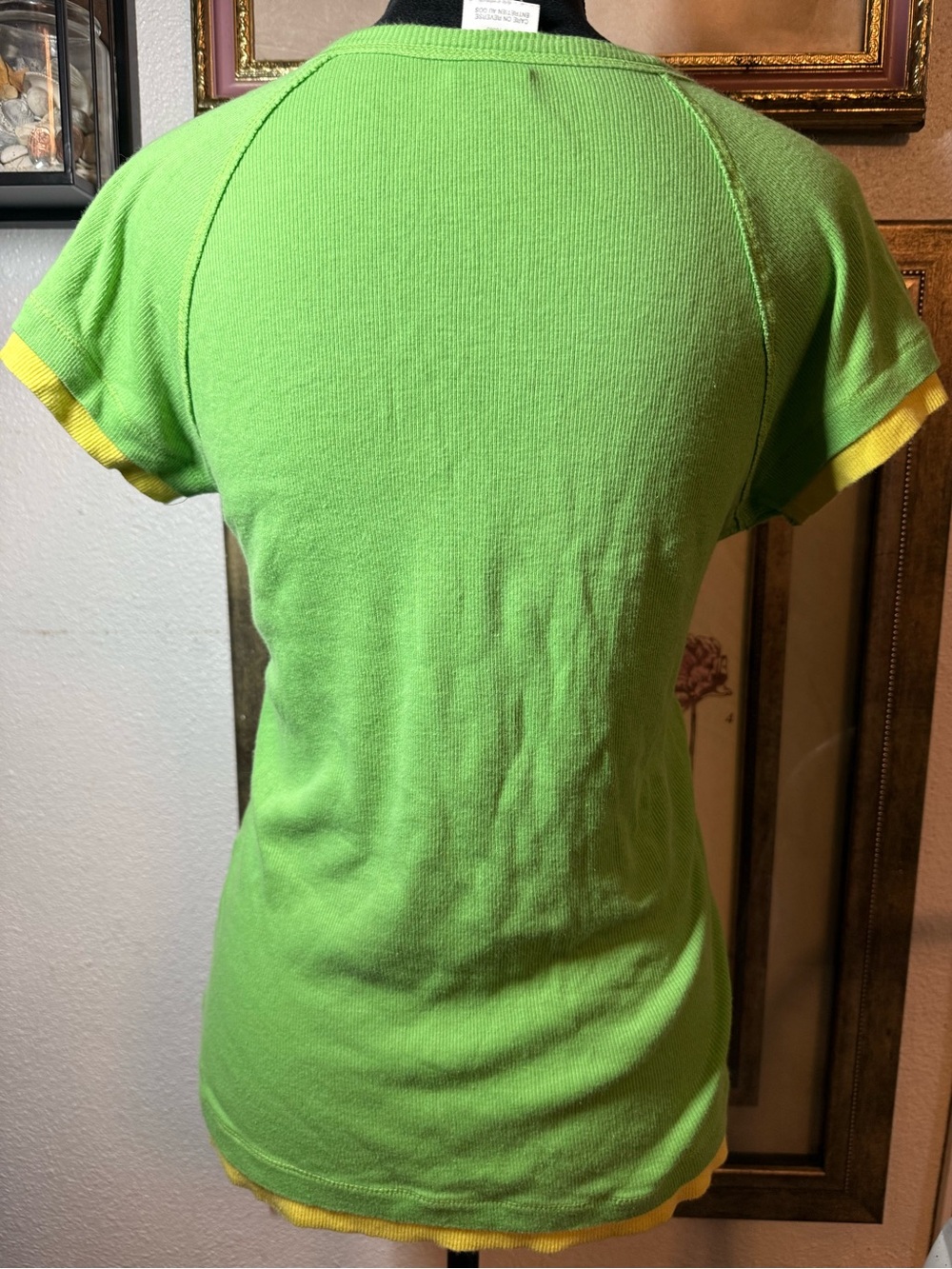 Vintage Y2K Lime Green & Yellow Layered Henley Top •Size L• - Picture 6 of 8